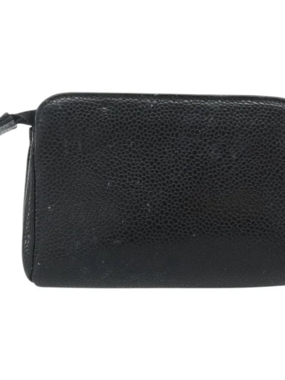 CHANEL Coin Purse Grained Calf Skin Black Gold CC Auth bs34754